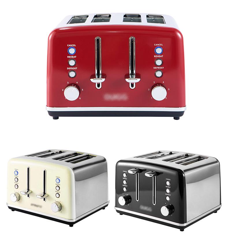 Euro Spec Stainless Steel 4-Slice Toaster Oven with 6 Settings for Home Breakfast.