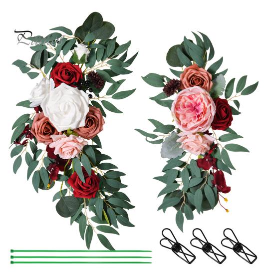 

2 шт. Свадебные искусственные цветы, гирлянды из искусственных цветов, бохо-розы, эвкалипта, шторы для свадебной арки, приветственный знак, украшение красный/розовый