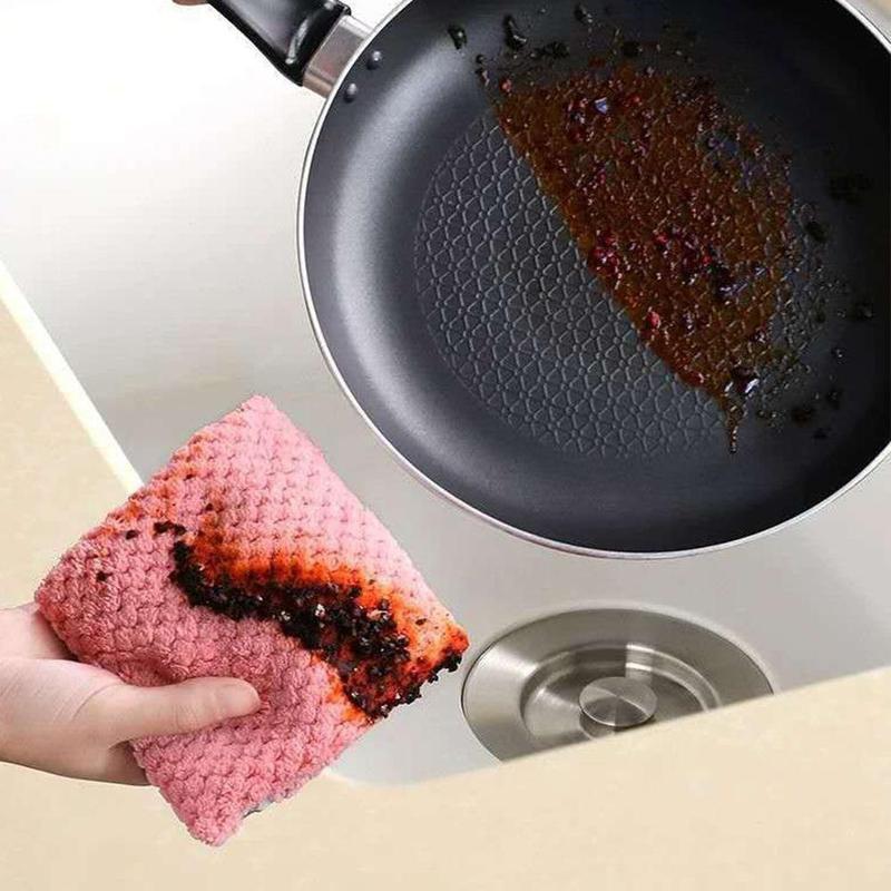 Kitchen Cleaning Coral Velvet Towel Rag Non-stick Oil Dish Cloth Double-sided Absorbent Thickening Scouring Tools Accessories
