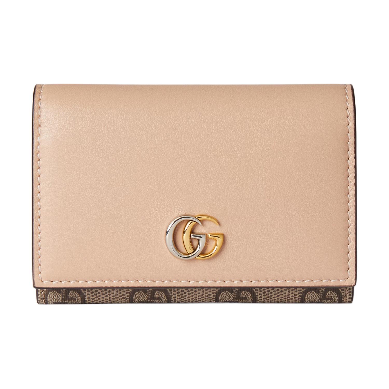 Gucci GG Marmont Logo Print Snap Closure Canvas And Leather Trim Card Holder Wallet Women wallet Beige Ebony 790067-AADQE-5741 Box(Basic Set+Box)