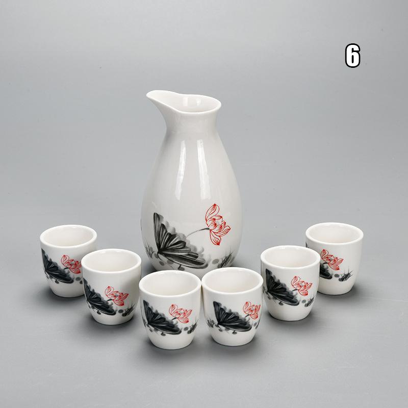 7pcs Japanese Style Sake Wine Warm Chinese Wine Set Ceramic Sake Japan Porcelain Vintage Ceramic Pot Flagon Liquor Spirits Cups