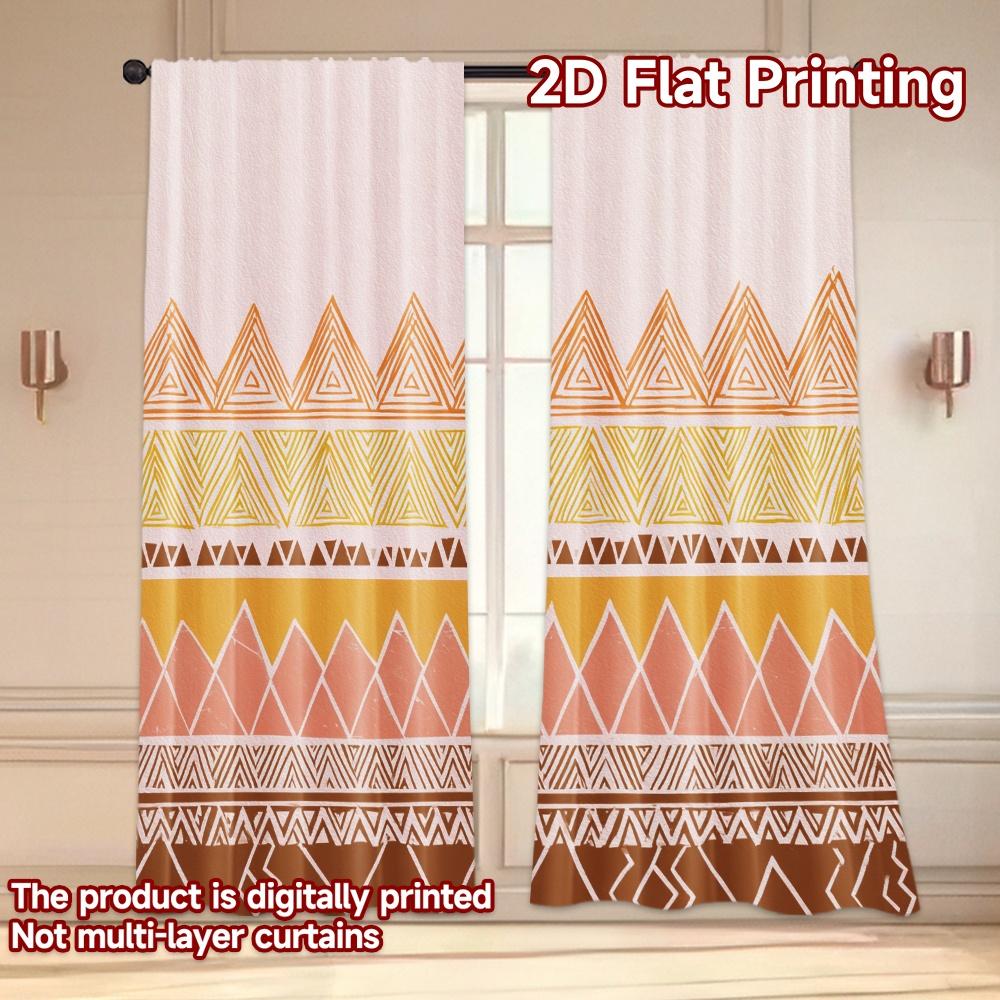 Set Of 2 Boho Flat Printing Curtains Without Rod Geometric Pattern Design New Year Festival Fashion Versatile Curtain Polyester
