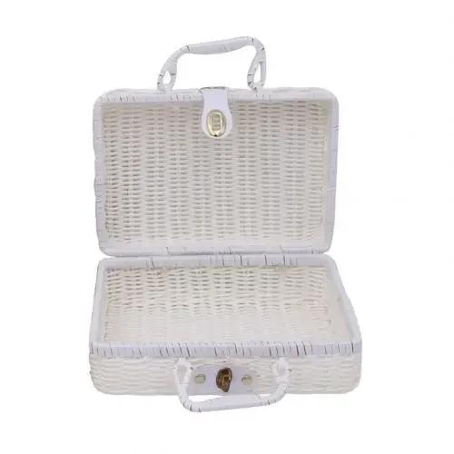 Hand-woven Rattan Wicker Basket Fruit Tea Snack Bread Baskets Cosmetics Rectangular Storage Box Household Kitchen Supplies
