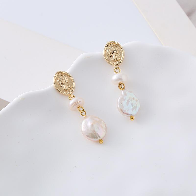 100% Natural Baroque Freshwater Pearl Luxury Empress's Portrait 14K Gold Filled Ladies Tassels Stud Earrings For Women