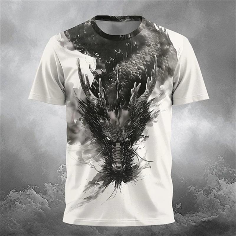 Men's Summer Dragon-Print Short-Sleeve T-Shirt Outdoor Sports & Urban Fashion T-Shirt for Men Breathable Short-Sleeve Design