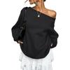 Women's Off Shoulder Long Sleeve Sweatshirt Loose Fit Casual Solid Color Pullover Top