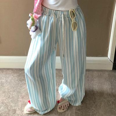 Summer Striped Pajama Pants for Women  Loose Casual WideLeg Long Trousers  Thin for AirConditioned Rooms & Outdoor Wear
