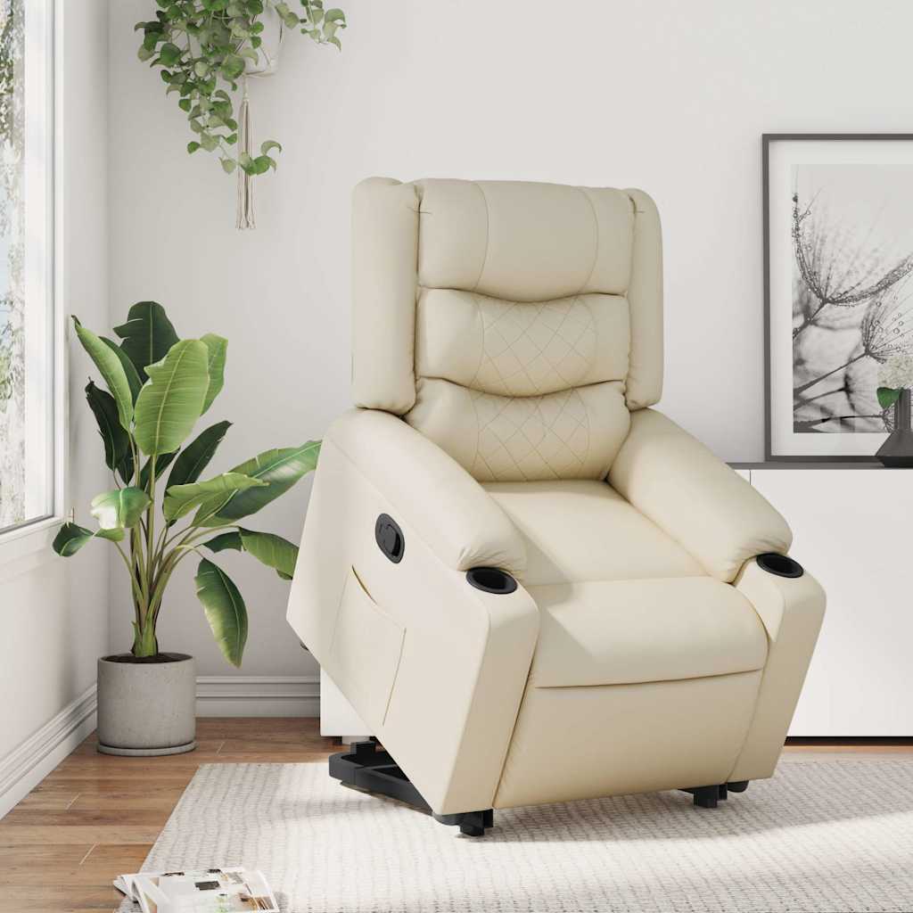 Recliner Chair with Lift Assist Cream Artificial Leather