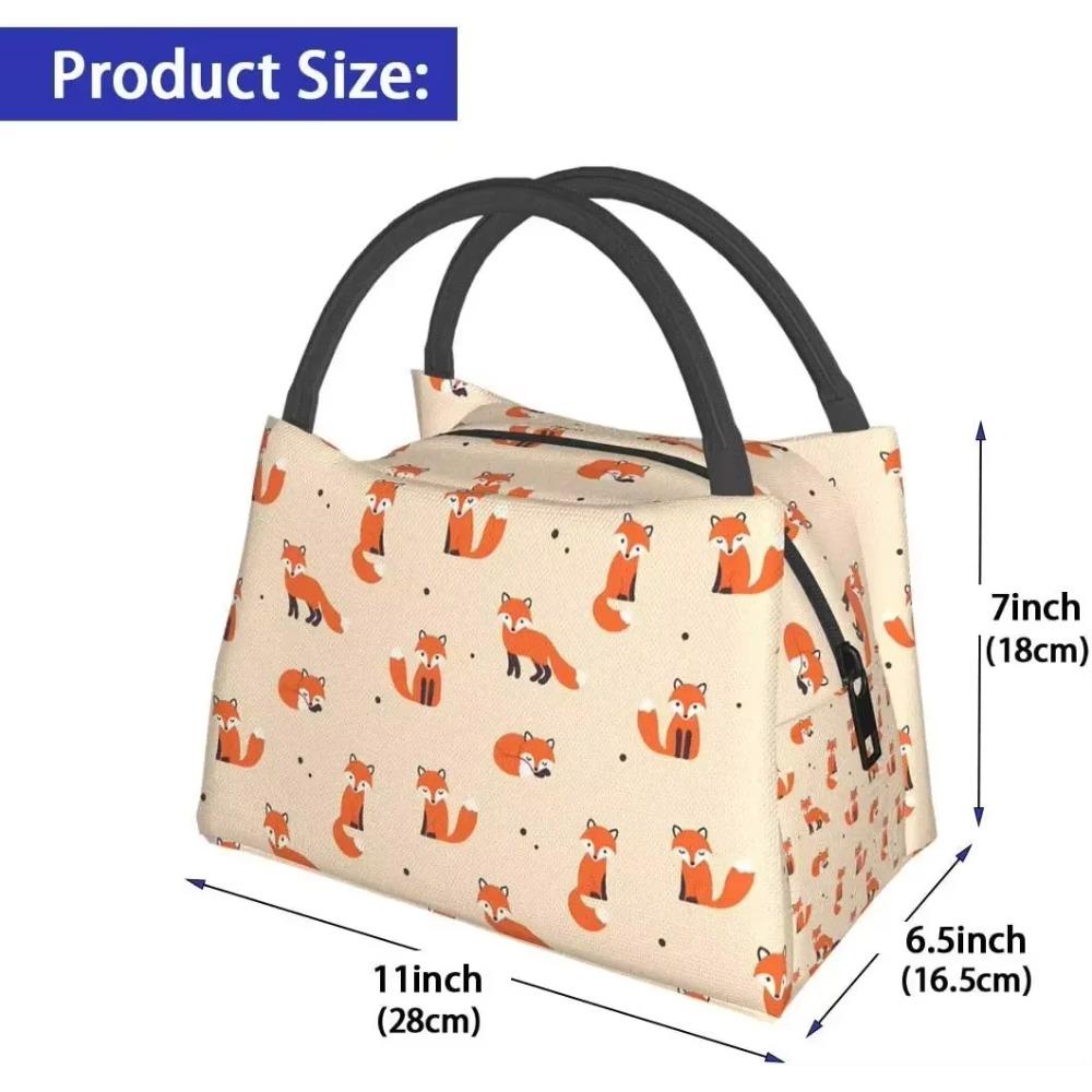 Vintage Cute Little Red Fox Lunch Bag Thermal Tote Bag for Women Lunch Box Reusable Insulated Lunch Container Work Pinic Travel