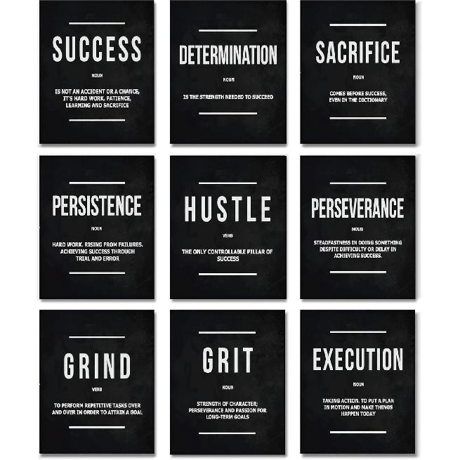 9Pcs Motivational Wall Art pirational Quote Canvas Painting Success Entrepreneur Phrases Wall Decor Positive Affirmation Poster Prints for Bedroom 10 Lx8 W Posters чёрный