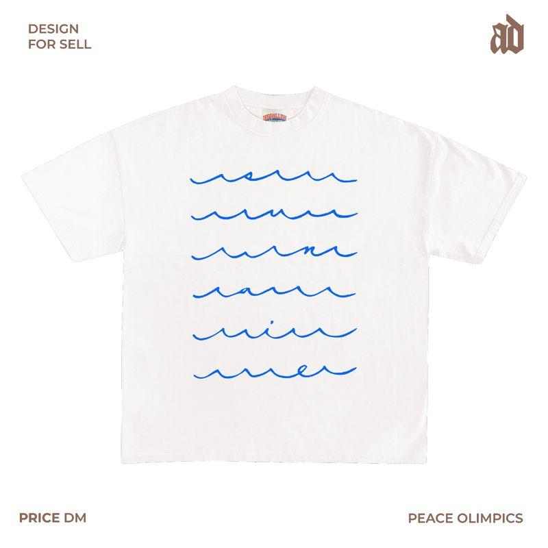 

230G Lightweight Shoulder Style Wave Line Simple Illustration round Neck T-shirt Casual All-matching Summer Niche All-Matching White XL