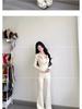 Korean Style Women's White Yoga Suit: Stand-up Collar Jacket & Flare Pants - Early Autumn 2025 Collection