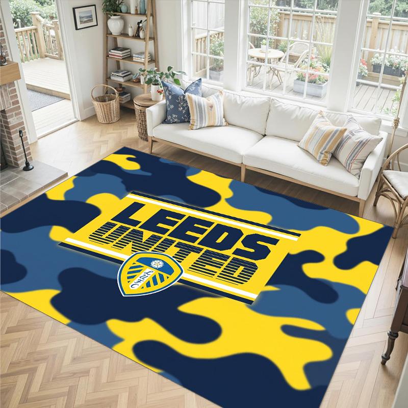 Leeds United Fußball Design Kristall Samt Teppich Gemütlich Kein?Rutschfester Teppich mit Aufdruck für Schlafzimmer Wohnzimmer Eingang