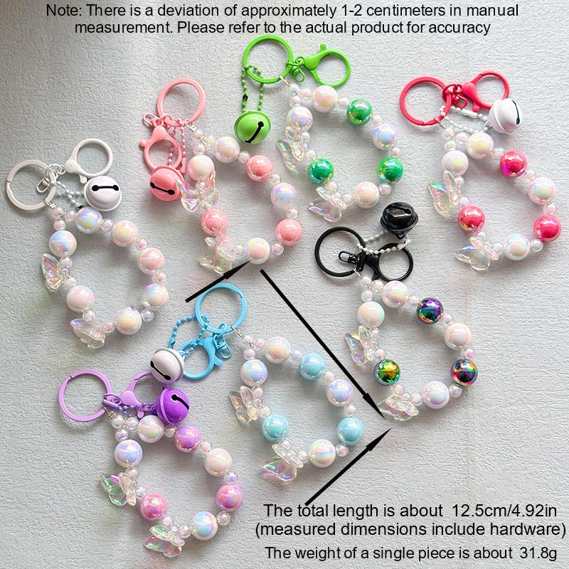 Butterfly Key Chain Colorful Beads Phone Pendant Wrist Strap Car Key Ring Bag Decor Headphone Case Charms