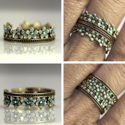 Set Anelli Impilabili Aperti Corona di Fiori Retro