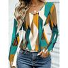 Autumn Women's 3D Stripe Printed V-Neck Long Sleeve T-Shirt Ethnic Style