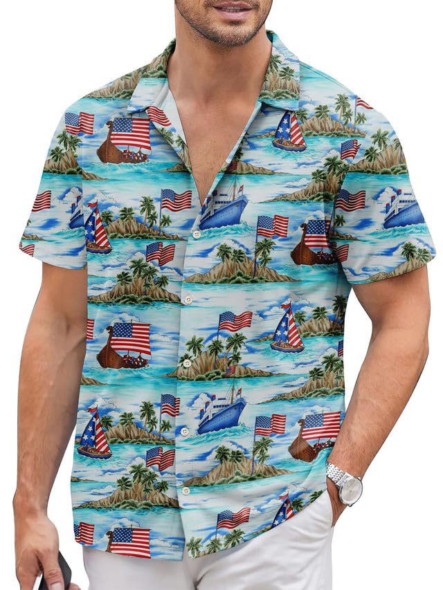 

Мужская гавайская рубашка, повседневная тропическая с цветочным принтом, Алоха, с коротким рукавом, на пуговицах, летняя пляжная футболка с принтом xxl