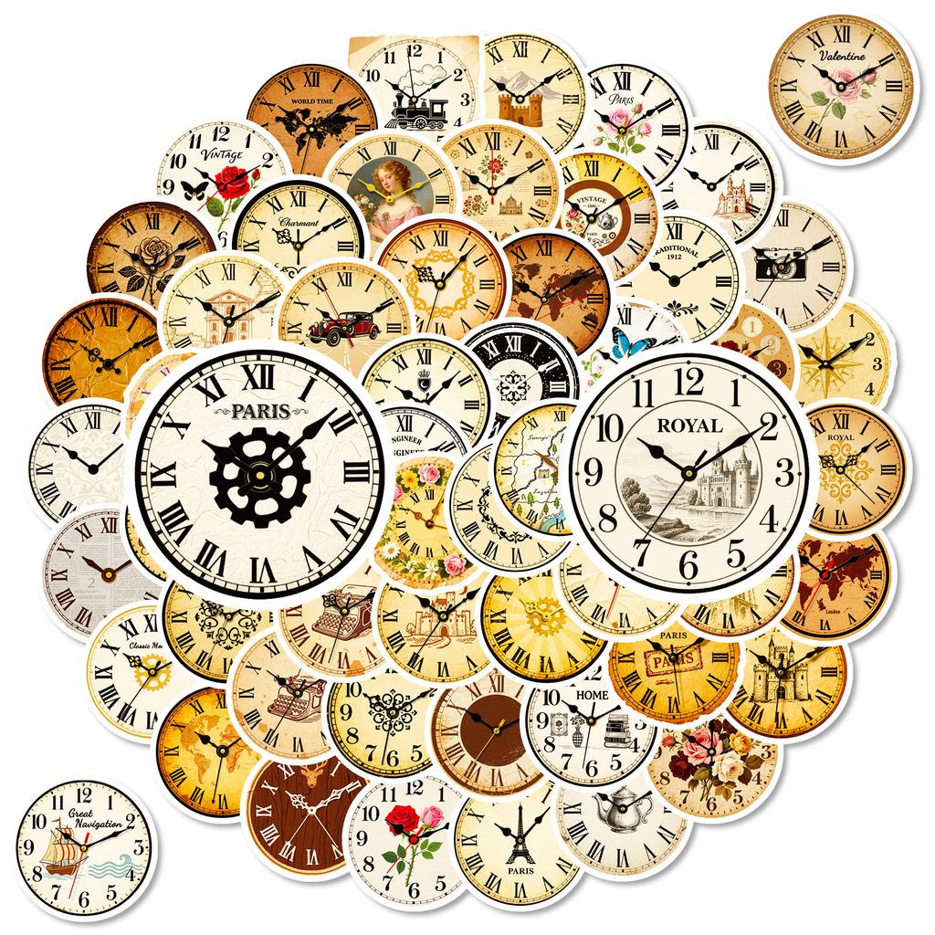 56 Retro Nostalgic Clock Graffiti Stickers Creative Waterproof Diy Handbook Notebook Decorative Stickers