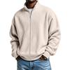 Mens Grey Waffle Knit Zip-Up Jacket Stand Collar Loose Fit Long Sleeve Casual Solid Color Top