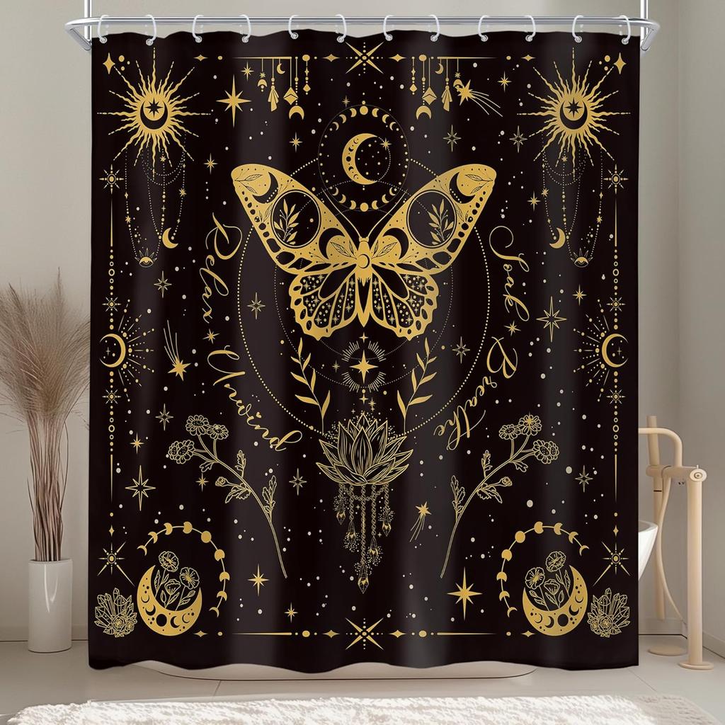 Gothic Skull Shower Curtain Bathroom Set Halloween Death Head Moth Pink Flower Leaves Spider Scary Witchy Bath Accessories