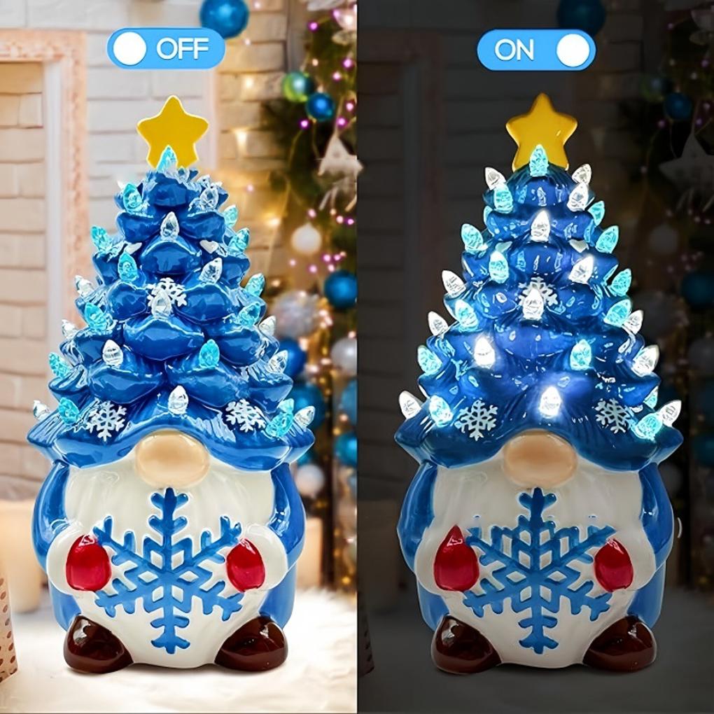 Blue Lighted Dwarf Decorations Christmas Tree Colorful Light Home Festivity Lighted Christmas Gnome Tree Resin Mini Glow