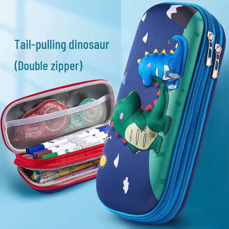 3D Cartoon Double-Layer Pencil Case for Kids - Large Capacity Zipper Bag for Boys and Girls