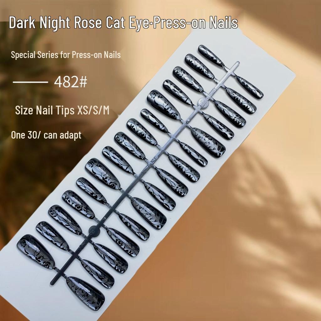 

Xiaohongshu Накладные ногти «Розовый кошачий глаз» - Отделка высокого класса «Темная ночь»