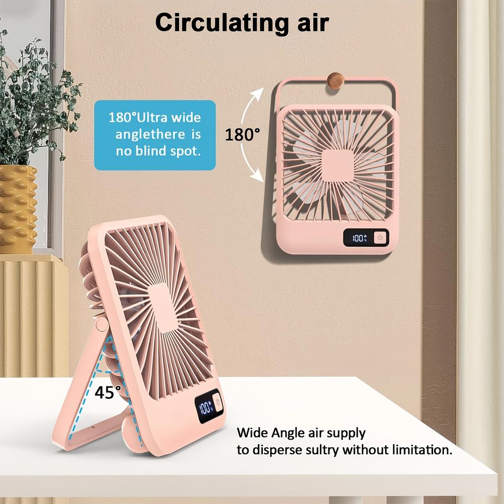 USB Desk Fan, Portable 5 Speed Fan LED Display Silent Fan, Quick Cooling Cooling Mini Outdoor Fan, 180 Degree Rotatable Multi Scene Application Fan