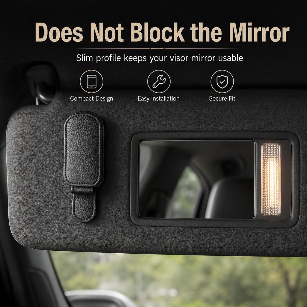 Premium PU Leather Car Sunglasses Clip, Magnetic Visor Glasses Holder with Card Storage, Universal Auto Sun Visor Organizer for Sunglasses & Cards