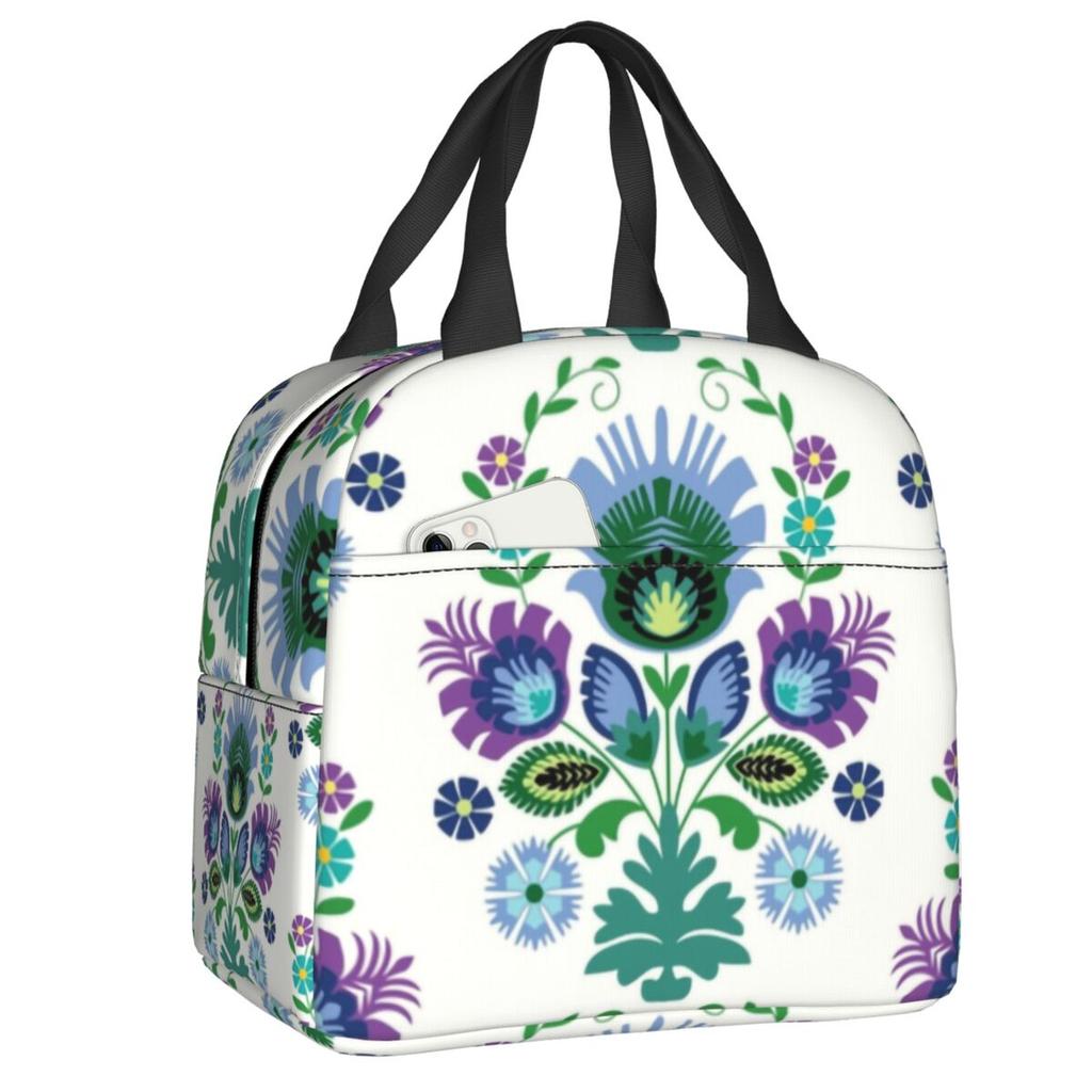 Poland Folk Roosters Lunch Bag Women Cooler Thermal Insulated Polish Floral Print Lunch Box for Children School Food Picnic Bags