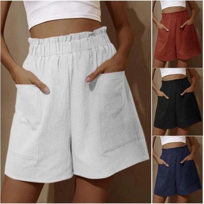 European & American Women's Cotton Linen High Waist Wide-Leg Shorts, Plus Size, Casual Fashion, 2025 Collection