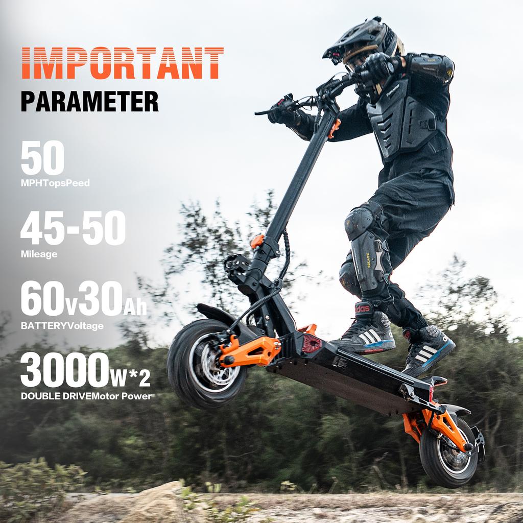 H9 E-Scooter 3000W*2 Doppio Motore 60V30AH Pneumatici Off-Road da 11 Pollici Velocità Massima 80KM/H E-scooter Pieghevole