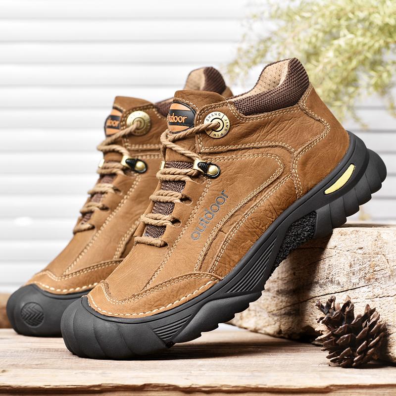Fashion Luxury Brand Men Winter Outdoor Thick Bottom Sneaker Plush Warm Genuine Leather Walking Shoe Comfort Non-Slip Casual Hiking Shoe