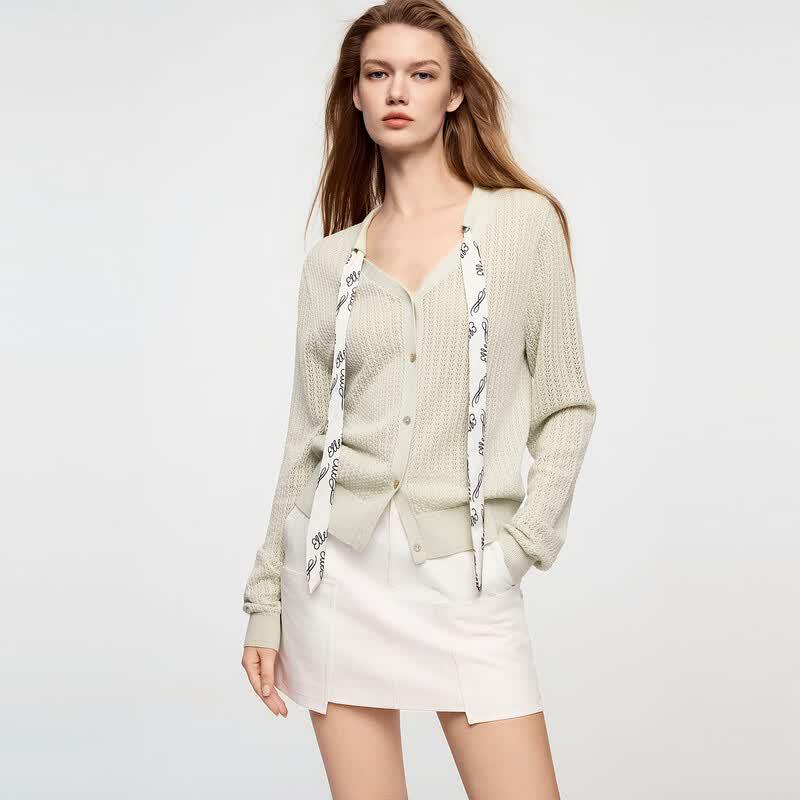 ELLE Women s Merino Wool Blend Tie-Front Knit Cardigan S
