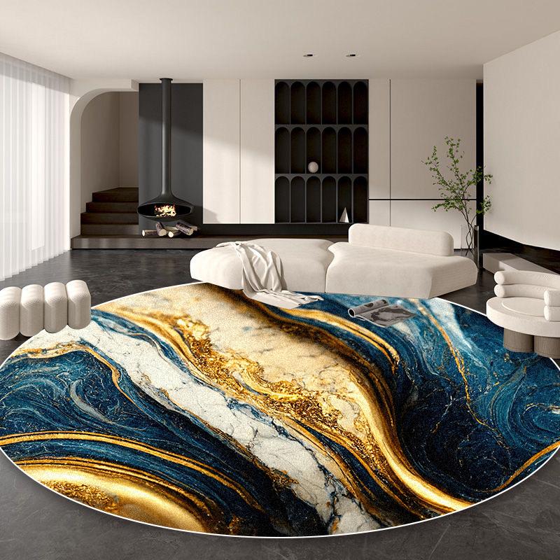 Nordic Luxury Gold Round Carpet Decoration Living Room Abstract Large Area Rugs Bedroom Bedside Non-slip Soft Floor Mat Washable