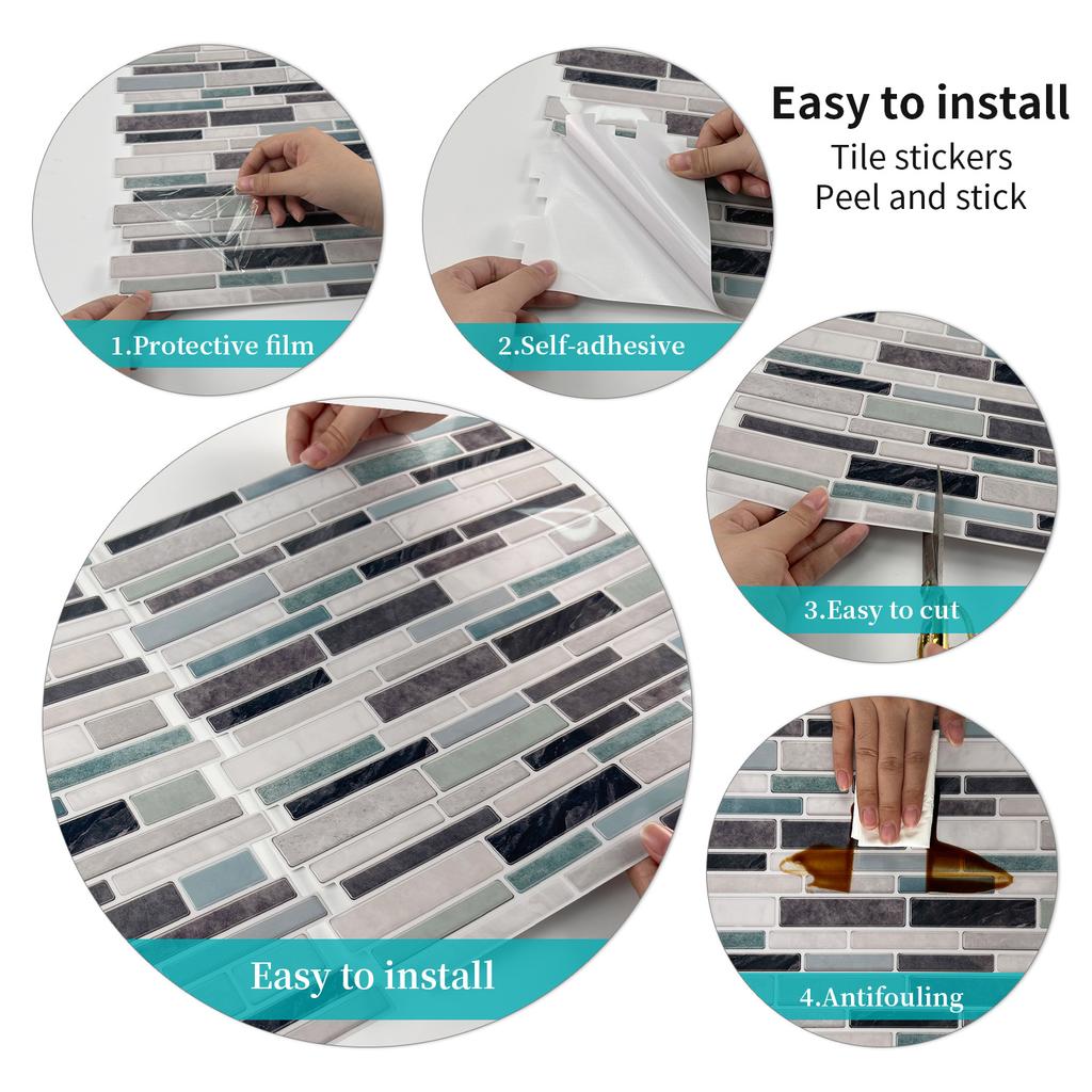 Marble Mosaic Tile Sticker, Kitchen Bathroom Pvc Waterproof Self-Adhesive Wall Sticker Imitation Epoxy Home Wallpaper