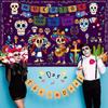 2D Dia De Los Muertos Backdrop, Day of the Dead Sugar Skull Photography Background Banner