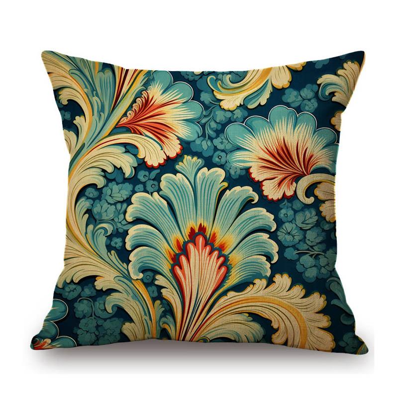 Red Yellow Flower Pattern Peony Rose Home Decoration Royal European Style Cotton Linen Sofa Throw Pillow Case Cushion Cover