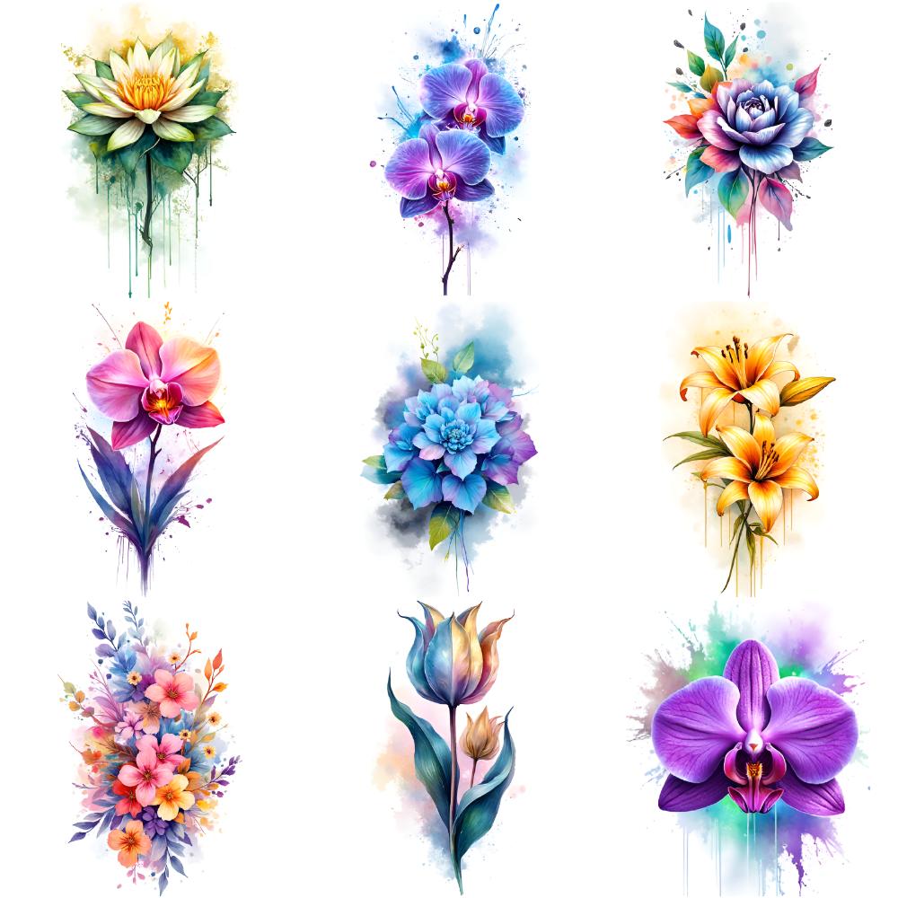 9 шт. Временные татуировки Цветы гибискуса Временные наклейки-татуировки Цветы нарцисса Подсолнухи Для женщин Щеки Руки