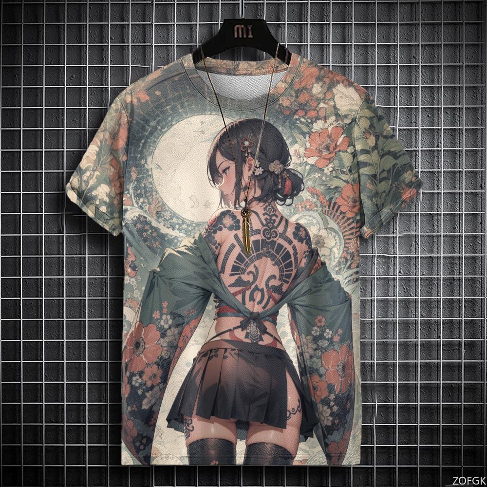 Summer Men's T-shirt Fashion Anime Tattoo Graphic Men's Streetwear Round Neck T-shirt Outdoor Casual Plus Size Tees Top Women Clothing