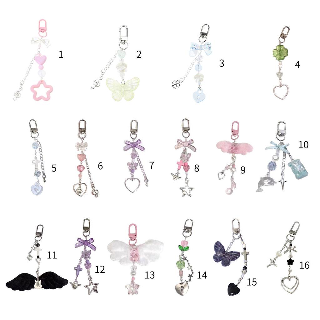 Heart Star Beaded Charm Keychains Sweet Cute Pendant Hanging Ornament Keyring Backpack Decoration for Women Girls