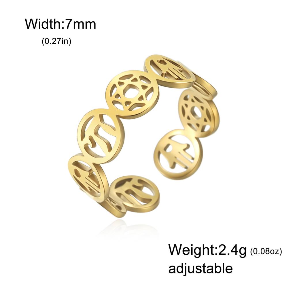 Hebrew Blessing Star of David Open Ring Je Chai Rings 18K Gold Plated Stainless Steel Hamsa Hand Ring Meaningful Gift for He