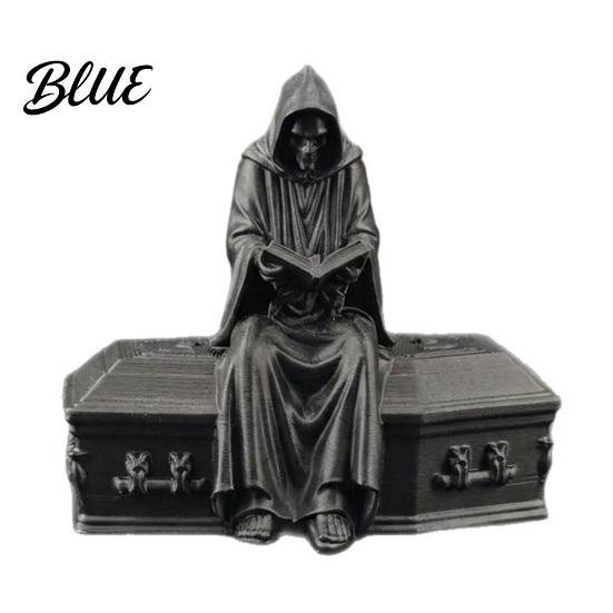Niche Handmade Crafts 3D Printed Reading Skeleton Figurine Gothic Hooded Reader Statue Matte Black Home Ornaments Spooky Desktop Ornament for Office