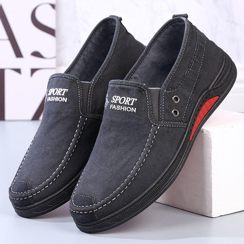 Old Beijing Casual Cloth Shoes Men's Non-slip and Wear-resistant Flat Shoes Breathable One-pedal Lazy Shoes Comfortable and Versatile Canvas Shoes