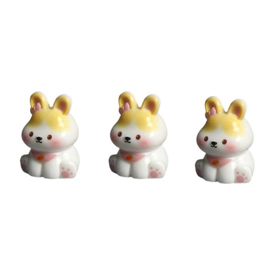 3 Pcs Miniature Resin Rabbit Easter Figurine Cartoon Cute Tiny Bunny Animal Figures светло-желтого