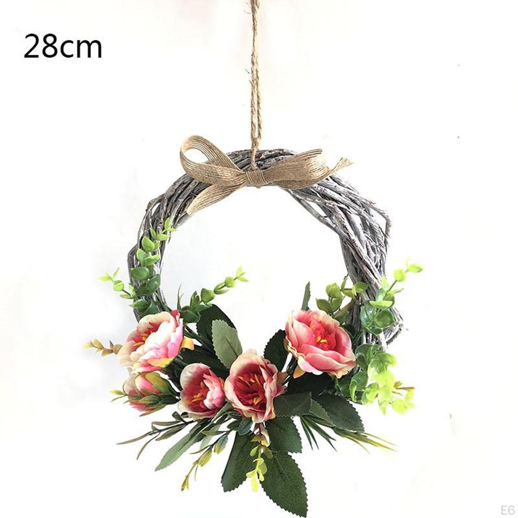 Artificial Flower Wreath for Front Door, Wall Hanging Outdoor Spring Flowers