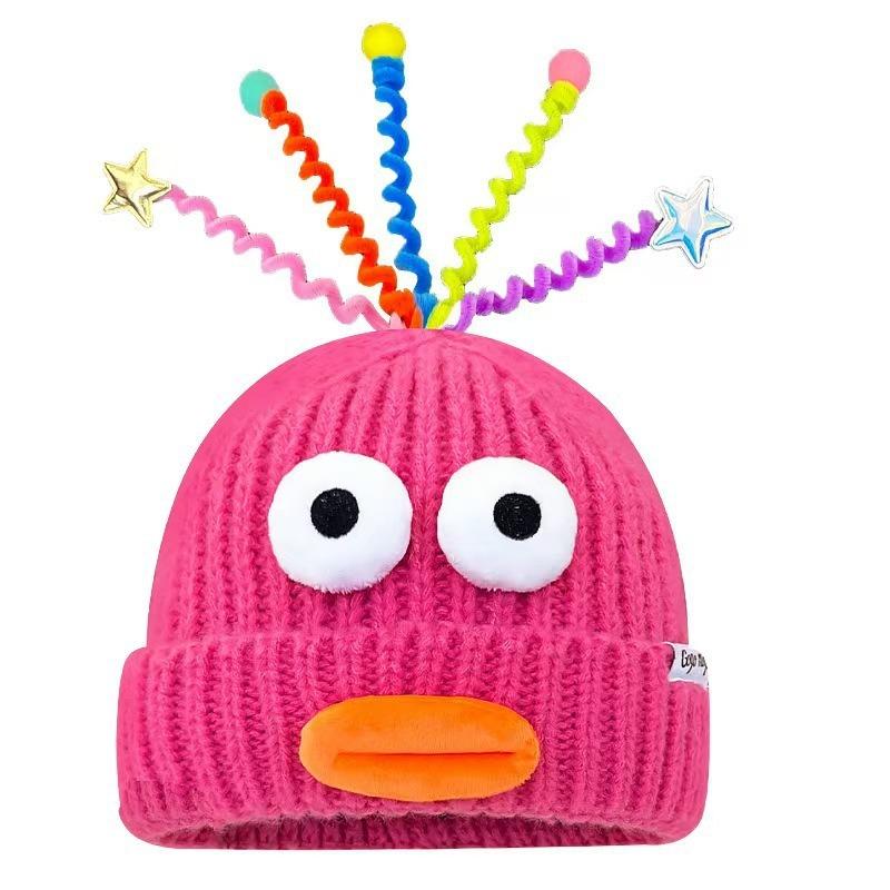 High qualityWomen'S Cute Ugly Sweater-Style Hat with Expressive Eyes & Fluffy Ears - Soft Warm Winter Beanie, Lightweight Non-Stretchy Face-Show