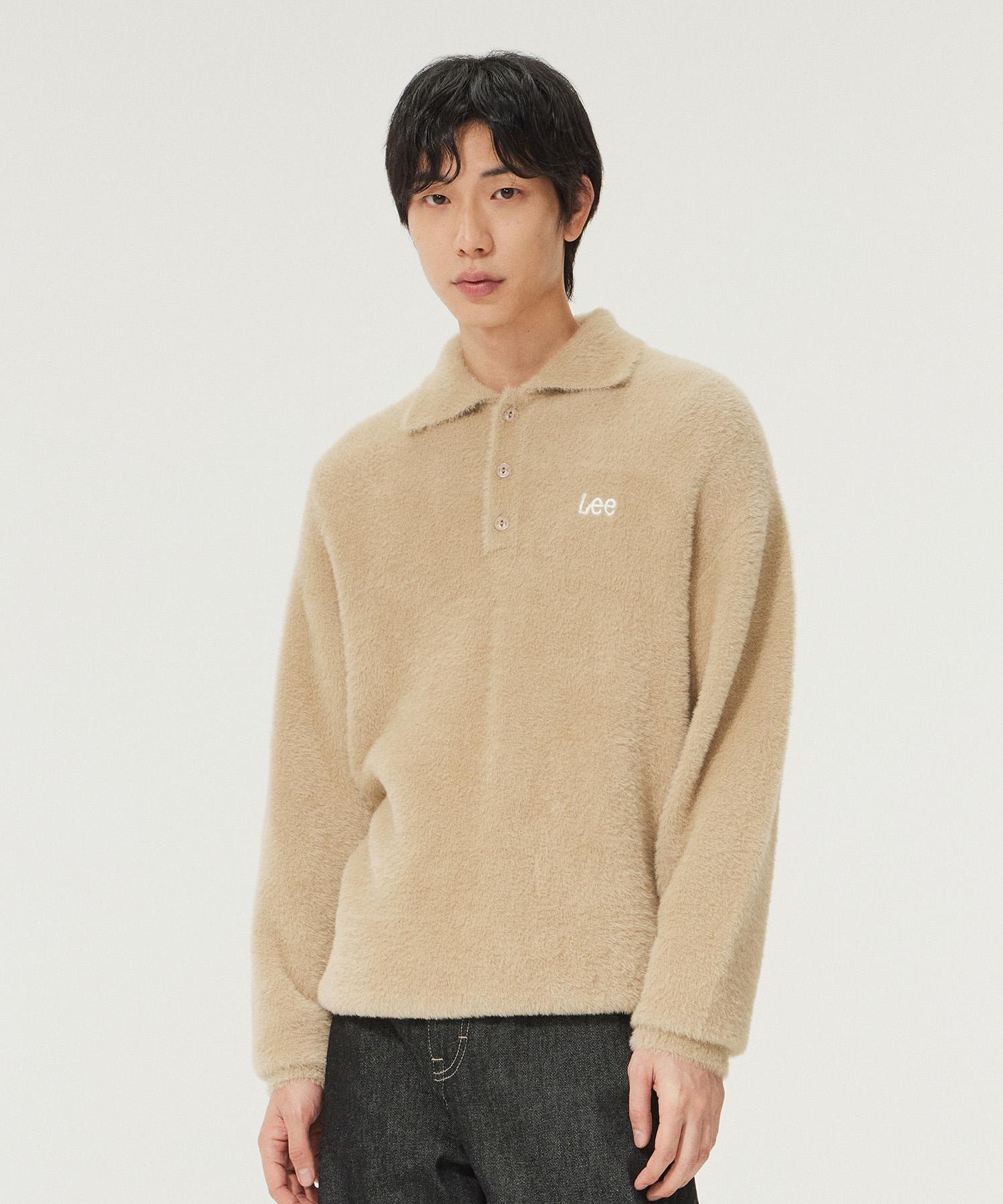 Lee Hairy Collar Knit Beige M