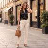 Sleeveless Satin Front V Neck Blouse for Women Classic Office Wear Elegant Relaxed Fit Top Shirt