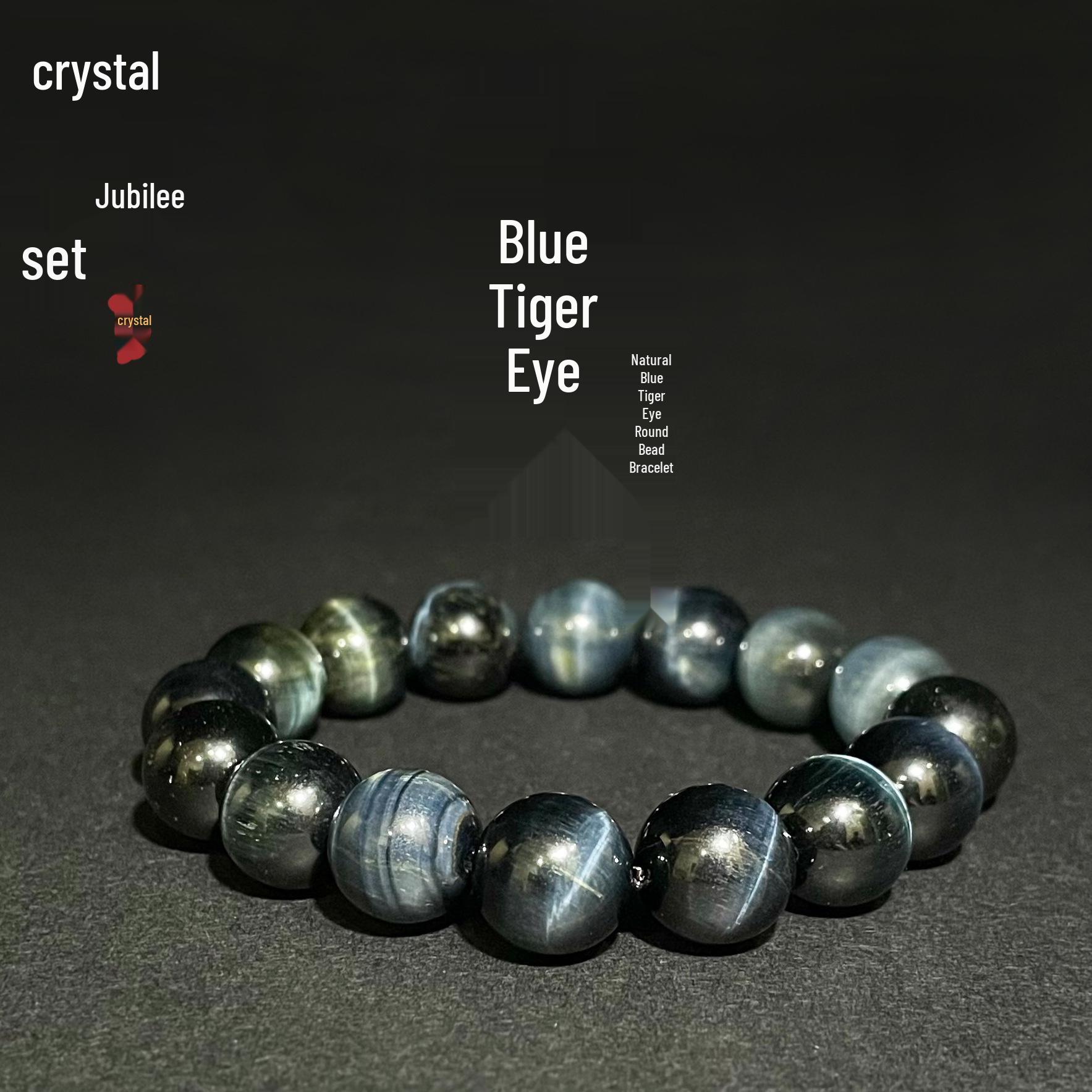 Jingxi Collection Natural Blue Tiger s Eye Crystal Bracelet – Round Bead Design 8mm